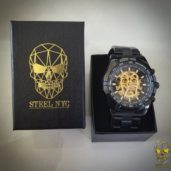 Reloj Calavera Premium Skull Black Mecanico Steel Mexico