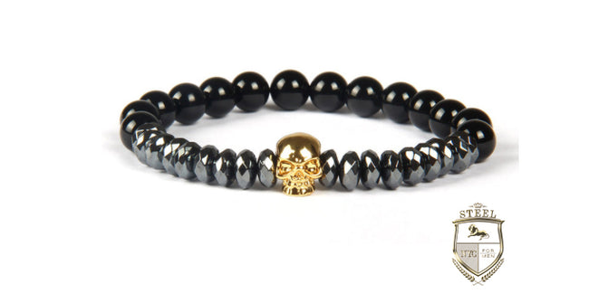 Black Precious Stone Gold Skull