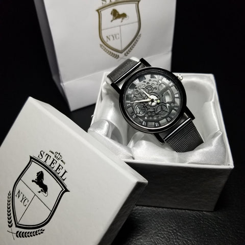 Reloj Steel Luxury Skeleton Dorado
