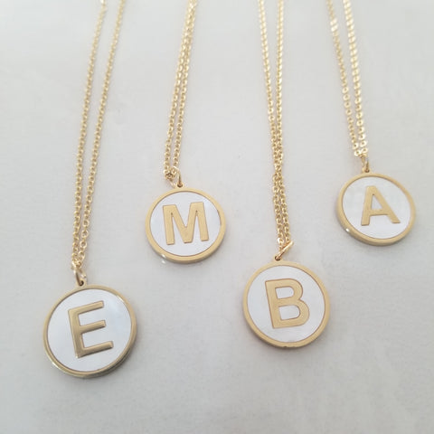 Collar Iniciales Letras Madre Perla Chapa Plata .925