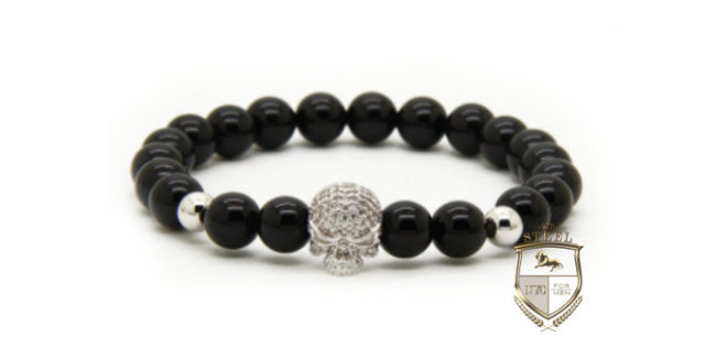Black Onyx Silver Diamond BrainMaster Skull