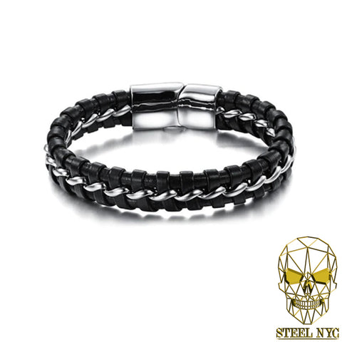 Pulsera Piel Cafe Vintage y Acero Inoxidable