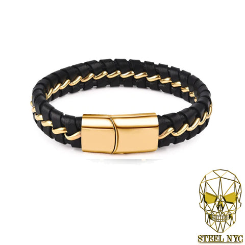 Pulsera Piel Cafe Vintage y Acero Inoxidable