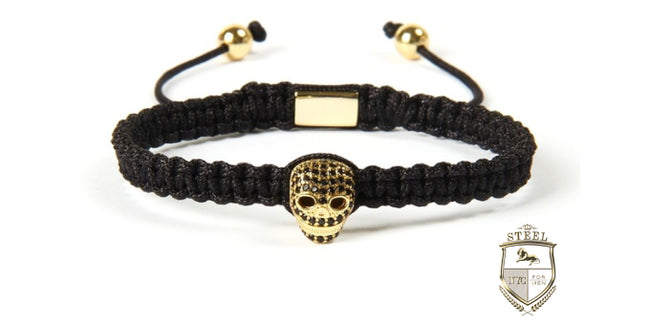 Braided Single Gold Diamond Skull