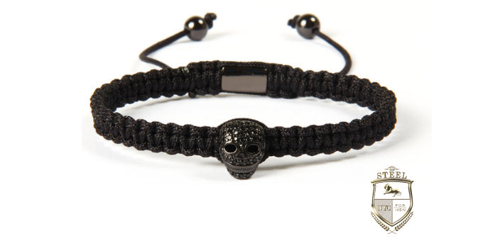 Braided Single Black Rhodium Diamond Skull
