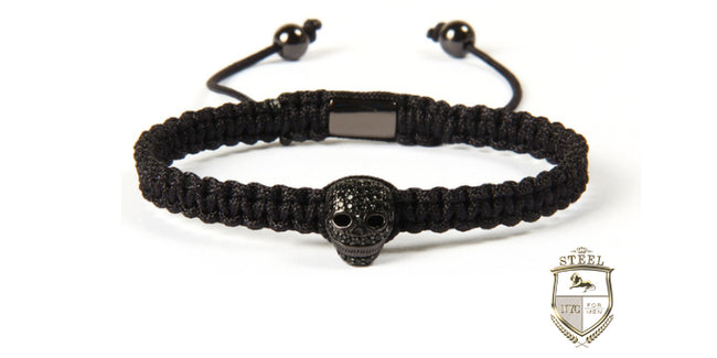 Braided Single Black Rhodium Diamond Skull
