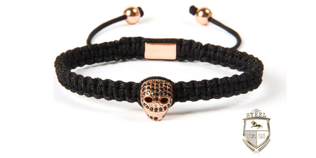 Braided Single Rose Gold Diamond Skull