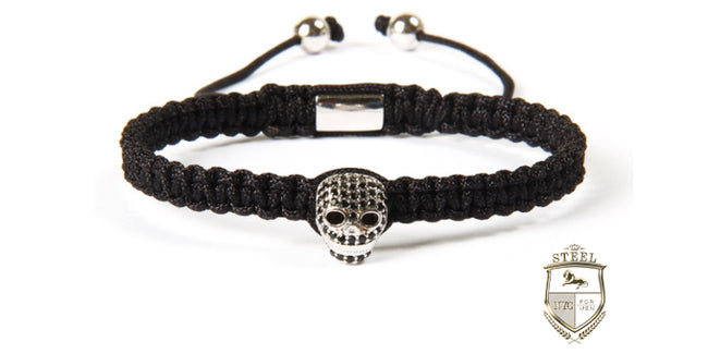 Braided Single Silver Diamond Skull