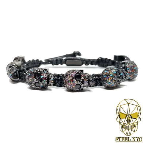 Diamond Eyes Skull Onyx Bracelet Plata