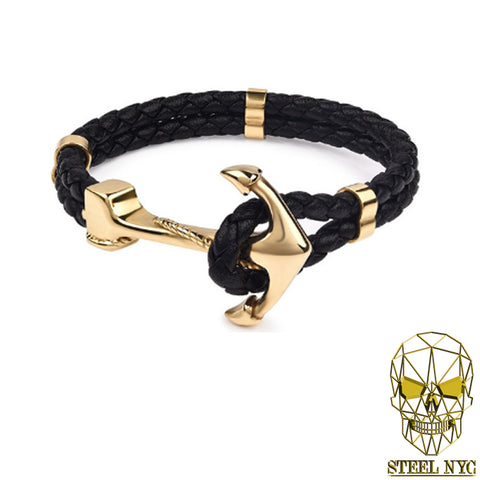 Pulsera Piel Negra con Dorado Broche Dorado