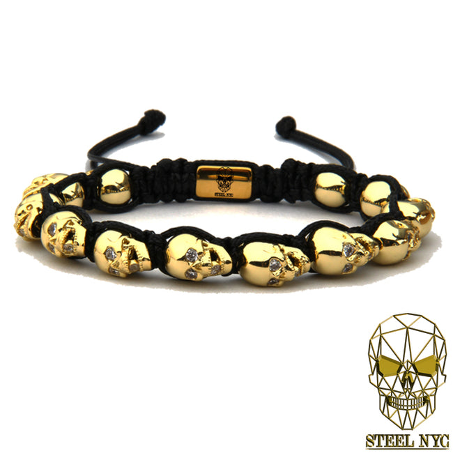 12 Skull Diamond Eyes Bracelet Black Gold