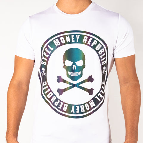 Playera Negra Rockstar Skull Azul Plata