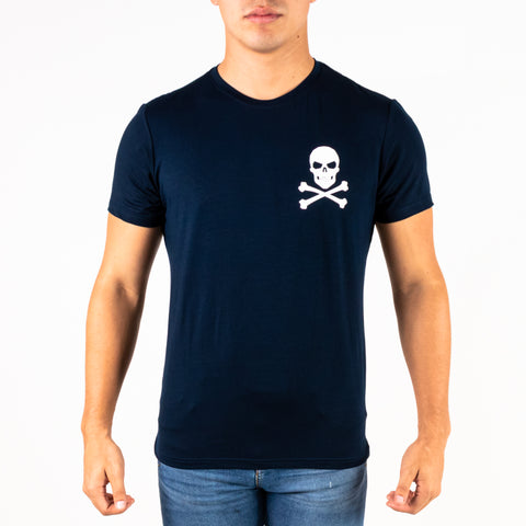 Playera Negra Rockstar Skull Azul Plata
