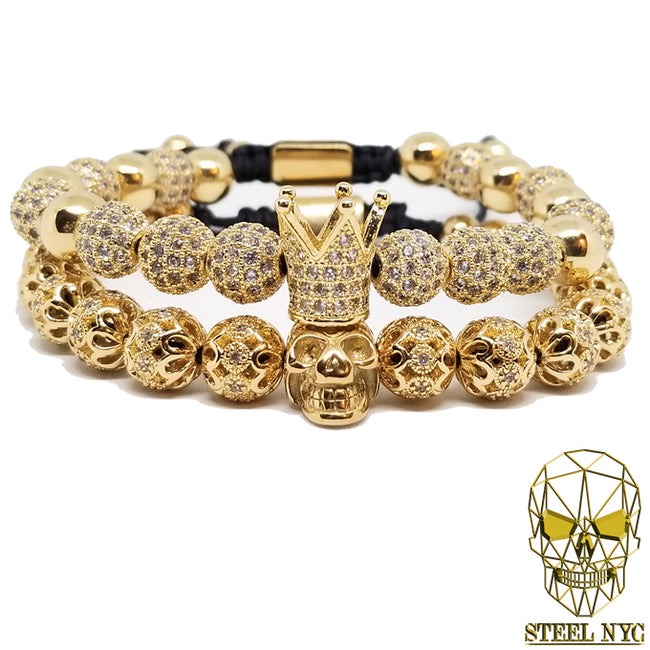 Gold Crown King Royal Stack (Set de Pulseras Rey Calavera Corona Dorado)