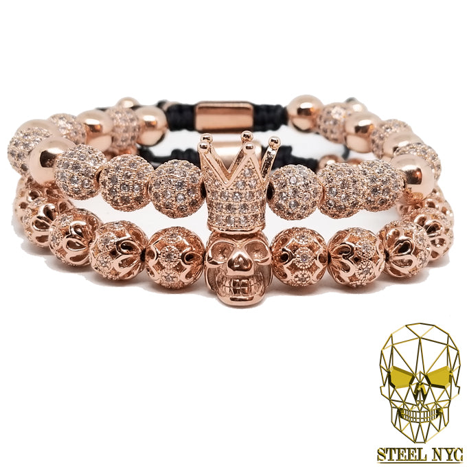 Rose Gold Crown King Royal Stack (Set de Pulseras Rey Calavera Corona Oro Rosa)