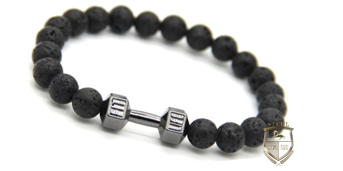 Lava Stone Black Rhodium Dumbbell Fit Bracelet
