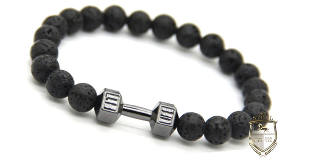 Lava Stone Black Rhodium Dumbbell Fit Bracelet