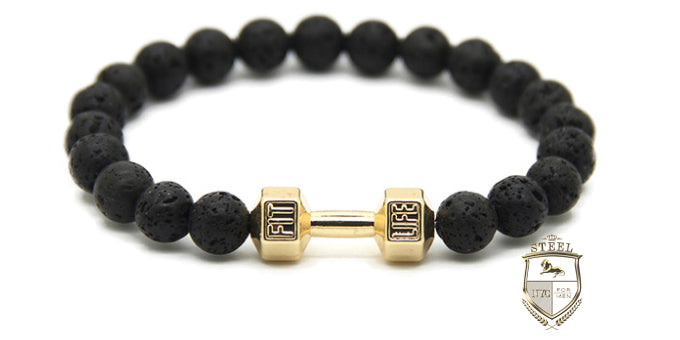 Lava Stone Gold Dumbbell Fit Bracelet
