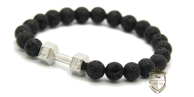 Lava Stone Silver Dumbbell Fit Bracelet