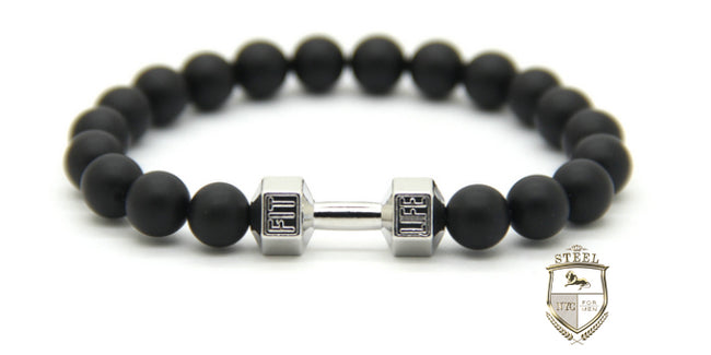 Matte Onyx Silver Dumbbell Fit Bracelet