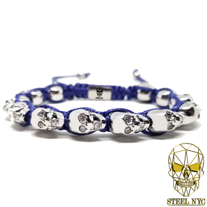 12 Skull Diamond Eyes Bracelet Navy Silver