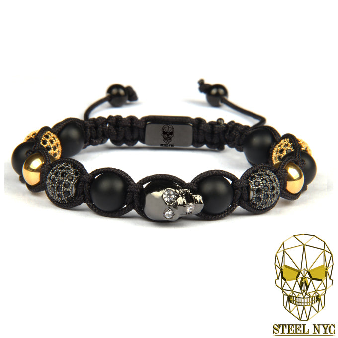 Diamond Eyes Skull Onyx Bracelet Black
