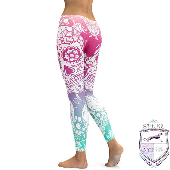 Leggings Calavera Deportivos Azul Rosa