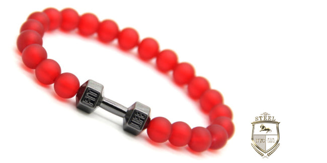 Red Agate Black Rhodium Dumbbell Fit Bracelet