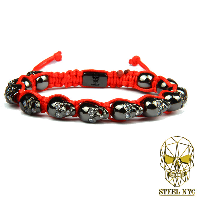 12 Skull Diamond Eyes Bracelet Red Black