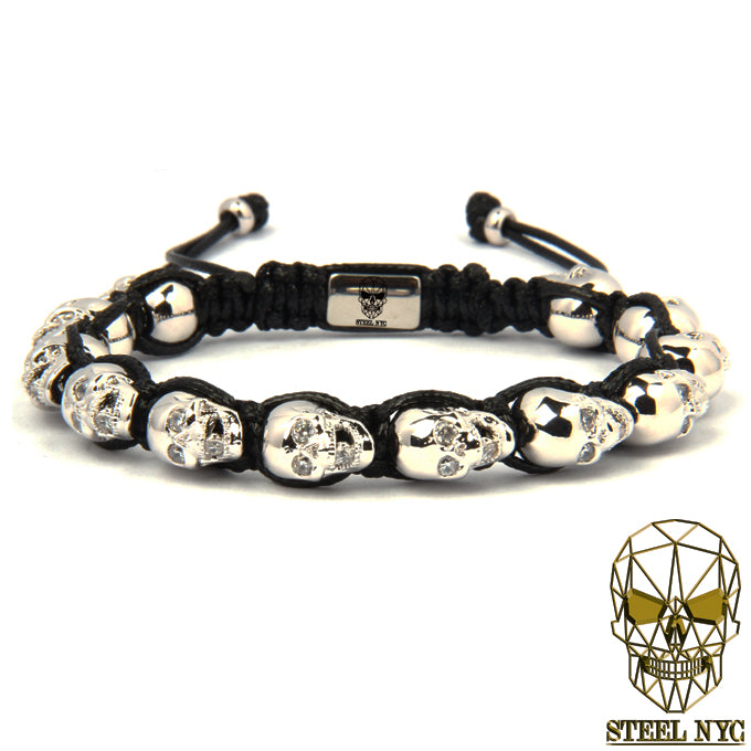 12 Skull Diamond Eyes Bracelet Black Silver