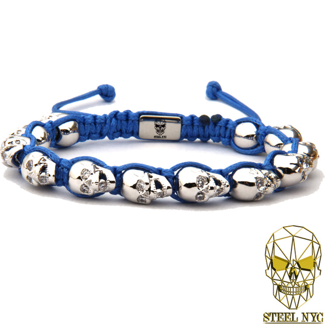 12 Skull Diamond Eyes Bracelet Silver Blue