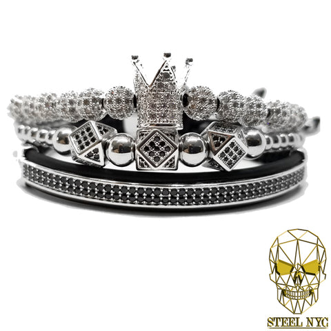 Set Cadena y Brazalete Diamantes Cubana Prong Plata
