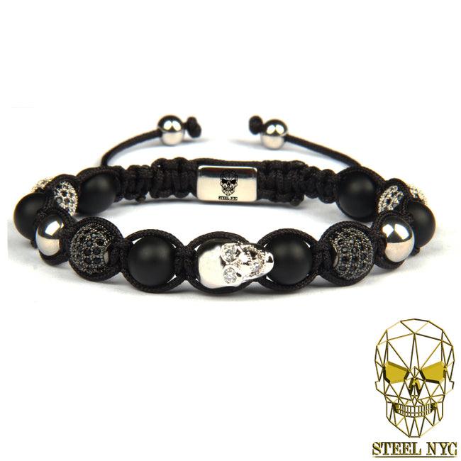 Diamond Eyes Skull Onyx Bracelet Plata