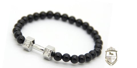 Black Agate Gold Dumbbell  Fit Bracelet