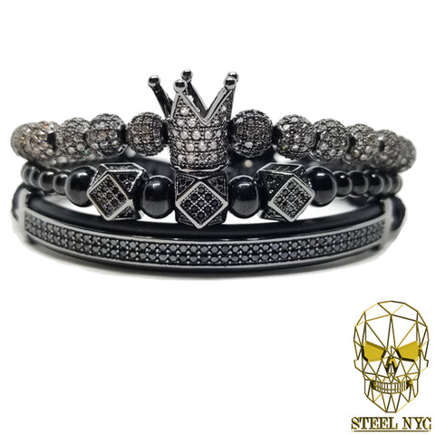 Black Rose Gold Crown Stack (Triple Set Corona Oro Rosa)
