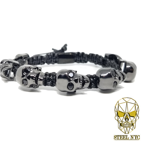 Diamond Eyes Skull Onyx Bracelet Plata