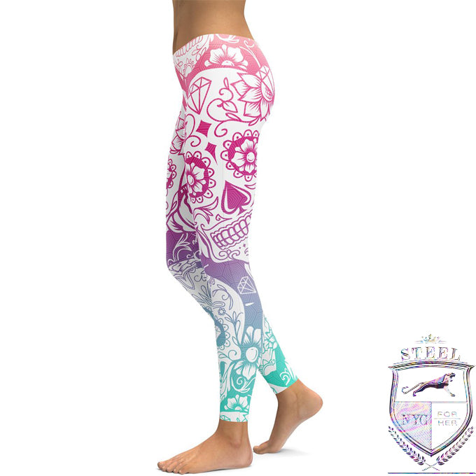 Leggings Calavera Deportivos Azul Rosa