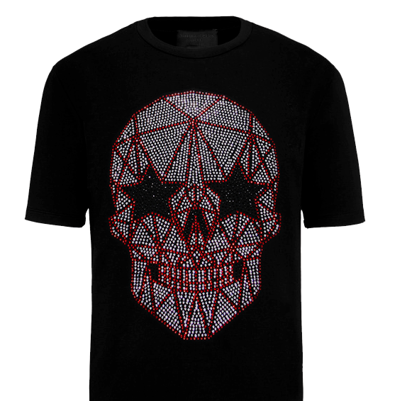 Playera Negra Rockstar Skull Rojo plata