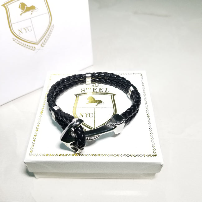 Pulsera Piel Ancla Plata