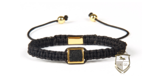 Black Braided Stingray Gold Plated Square