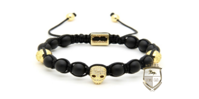 Black Matte Onyx Diamond Gold Skull