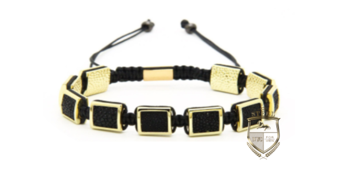 Black Stingray Leather Gold Plated Squares