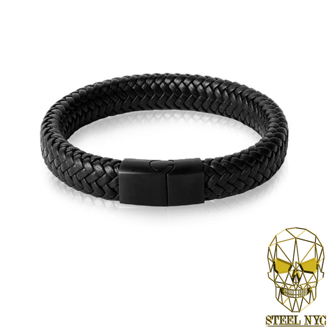 Pulsera Piel Negra Broche Negro