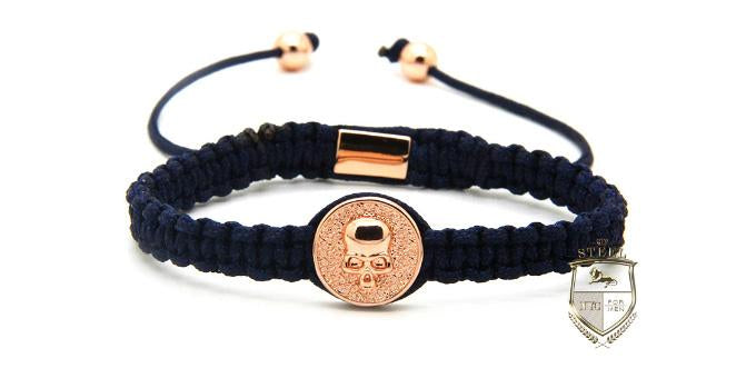 Black Braided Rose Gold Medal Skull