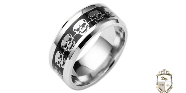 Anillo Calaveras Plata con Negro