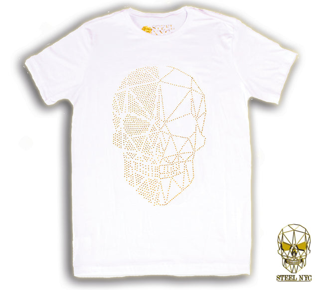 Playera Blanca Skull Face Off Piedra Dorada