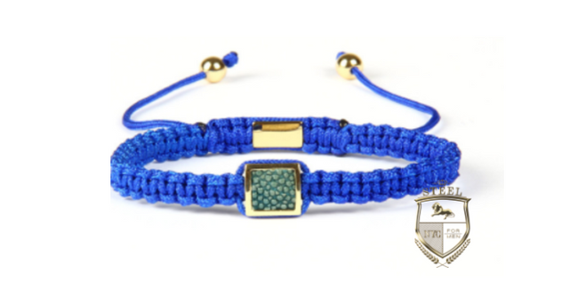 Blue Braided Stingray Leather Silver Square