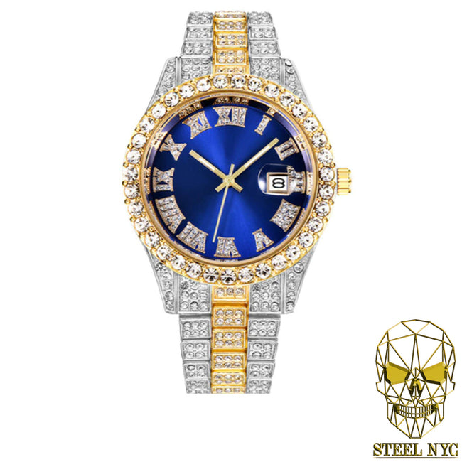 Reloj Diamantado Plata Dorado Azul