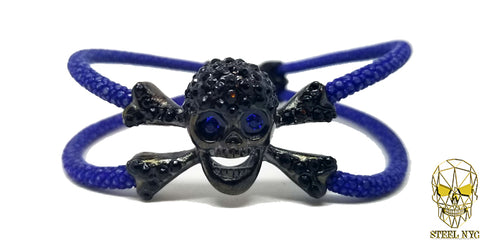 Blue Leather Silver Plated Skulls