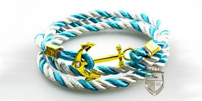 Blue & White Rope Gold Anchor